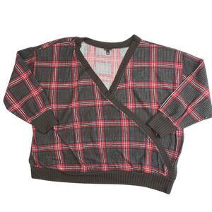 Torrid Faux Wrap Women 4X Red Plaid Casual Cozy Vintage Inspired Ribbed Cuffs